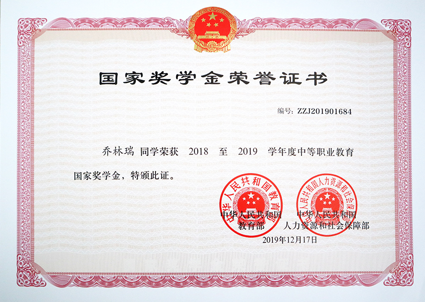 热烈祝贺我校2017级89班乔林瑞、93班申江洁、94班邵依婷三名同学荣获2019年中等职业教育国家奖学金(图6)